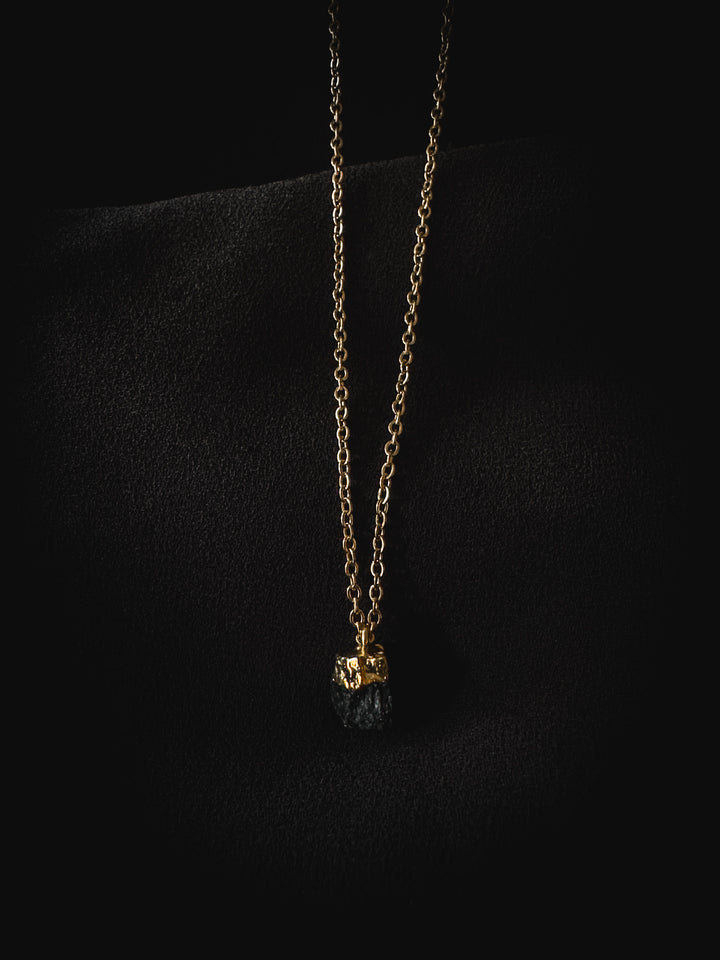 Raw Black Tourmaline Gold Necklace