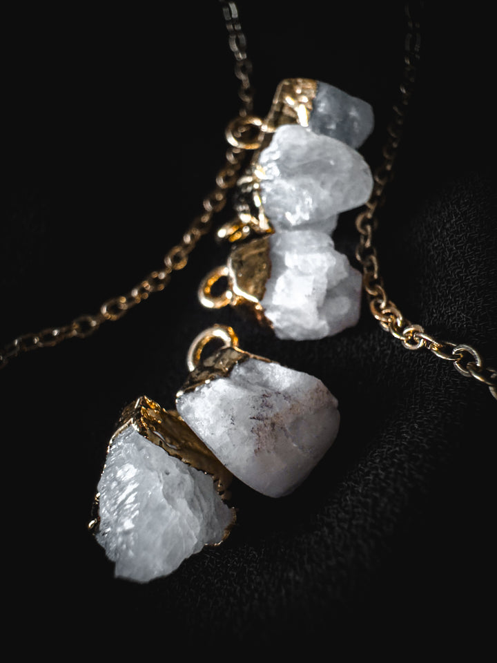 Moonstone and Gold Rough Gemstone Necklace