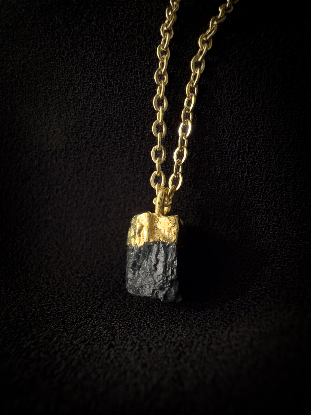 Raw Black Tourmaline Gold Necklace