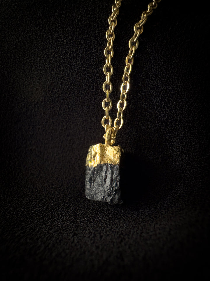 Raw Black Tourmaline Gold Necklace