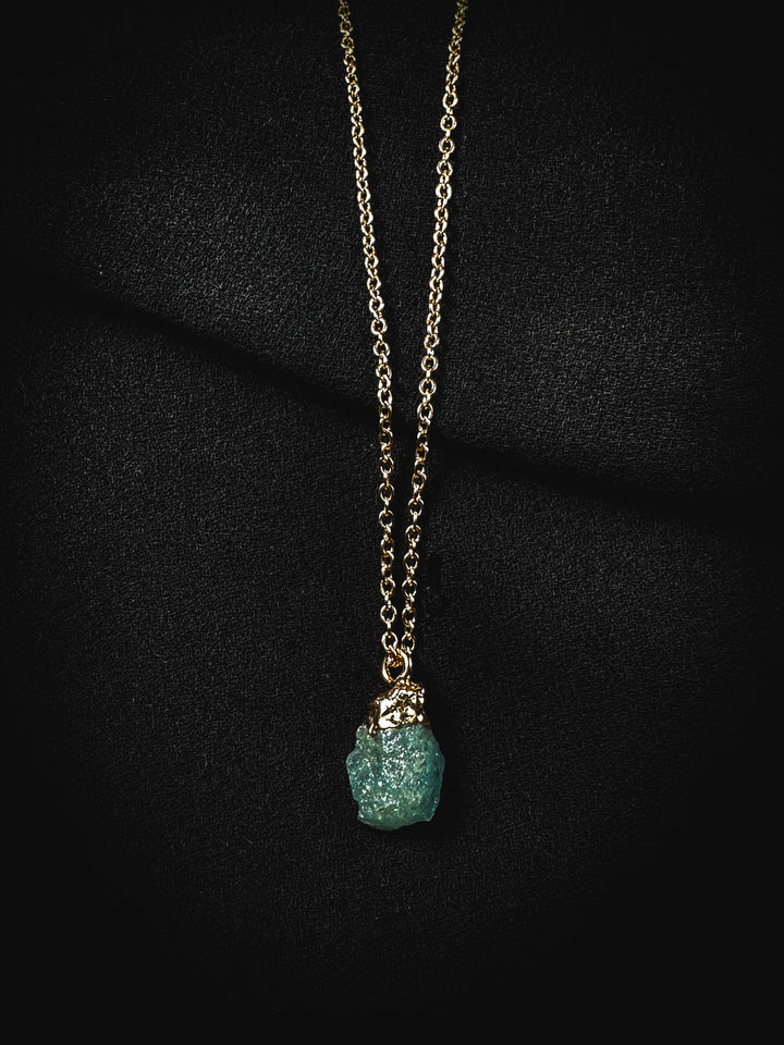 Aquamarine and Gold Rough Gemstone Necklace