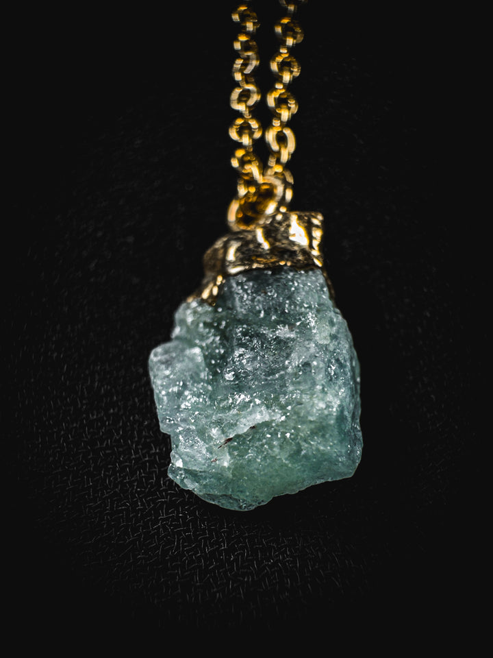 Aquamarine and Gold Rough Gemstone Necklace