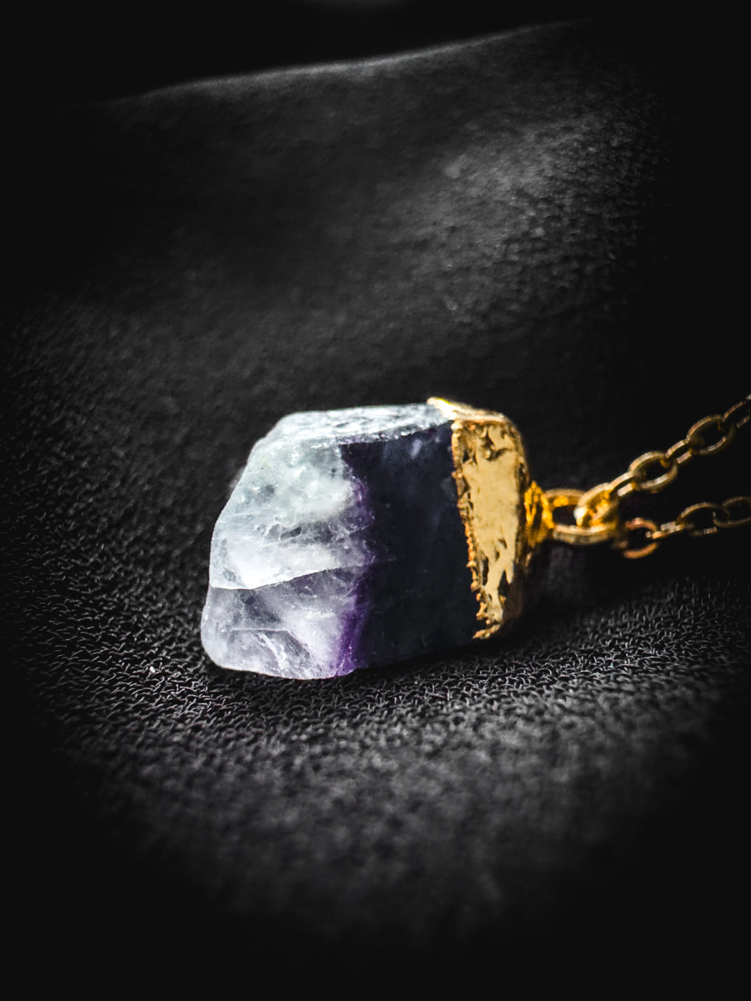 Fluorite and Gold Rough Gemstone Necklace