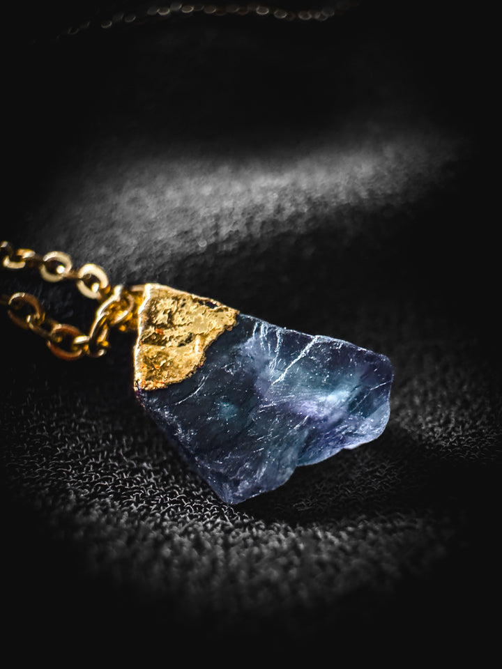 Fluorite and Gold Rough Gemstone Necklace