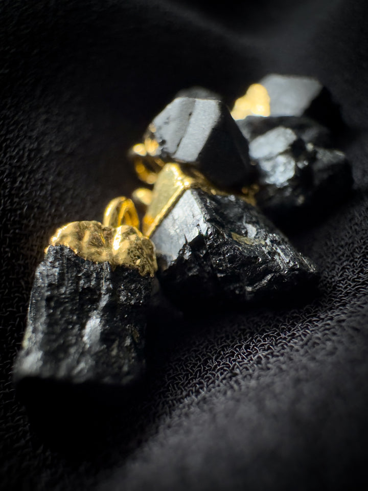 Raw Black Tourmaline Gold Necklace