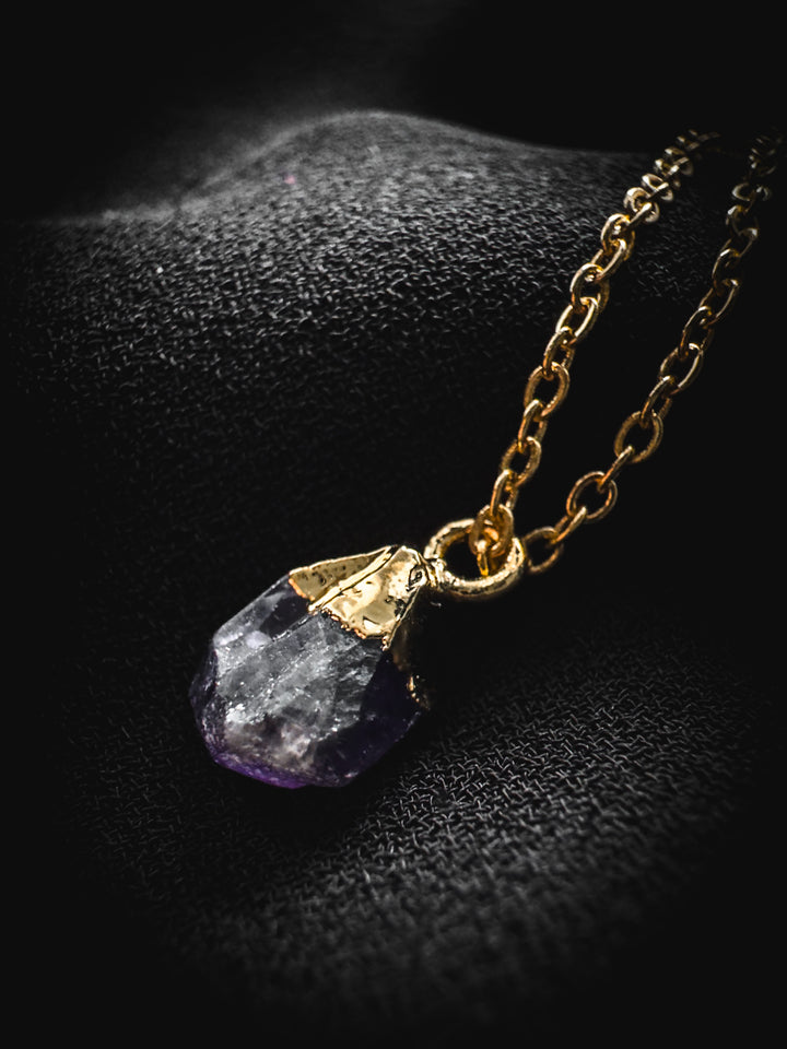 Raw Amethyst and Gold Crystal Necklace