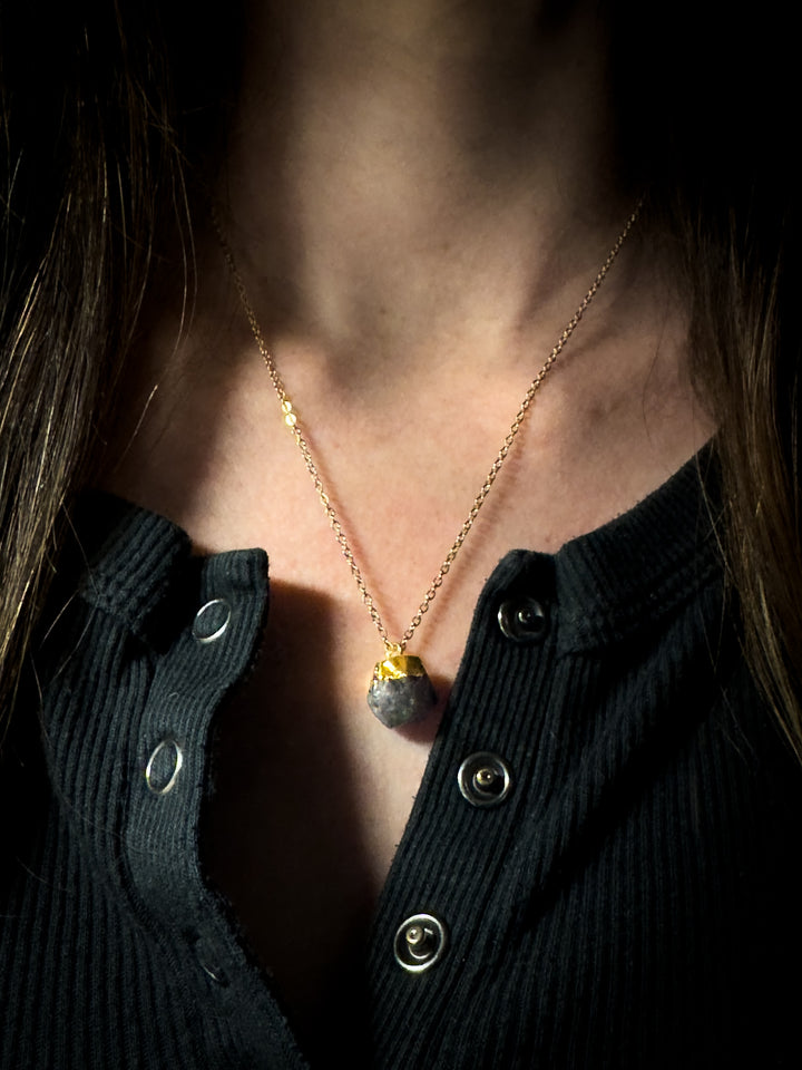 Fluorite and Gold Rough Gemstone Necklace
