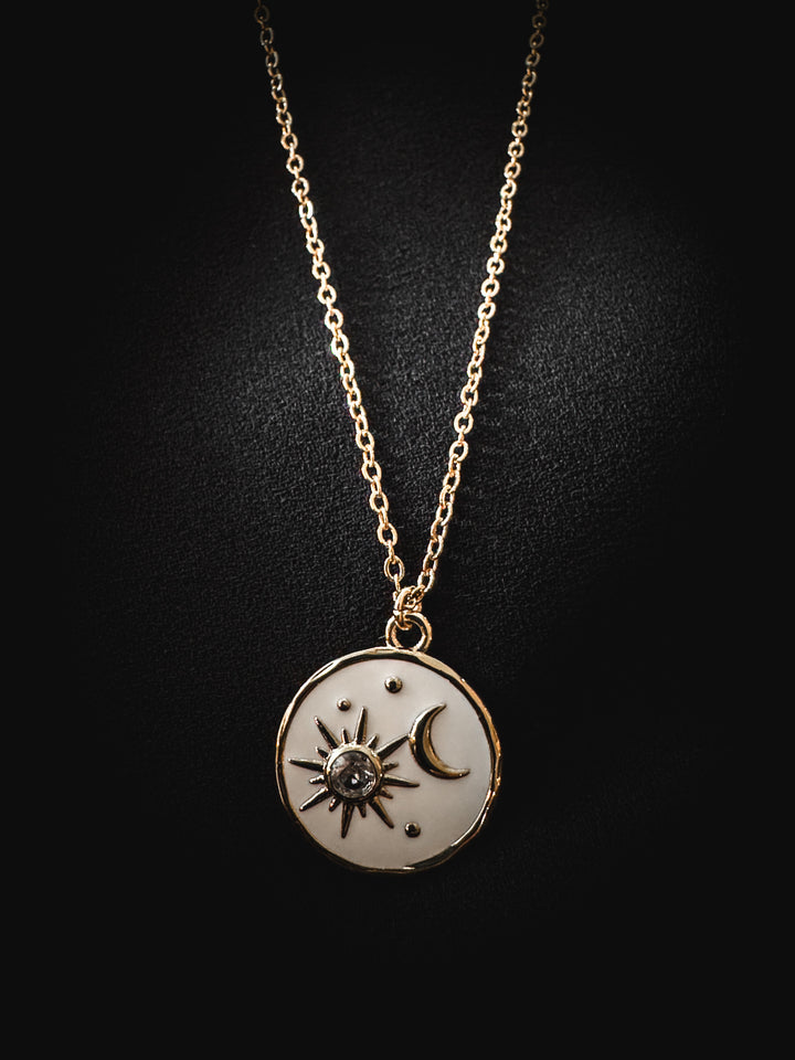 Celeste | White Enamel and Gold Celestial Necklace