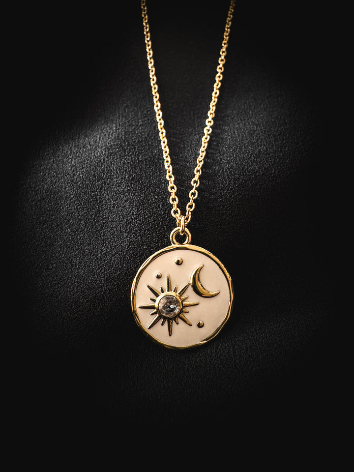 Celeste | White Enamel and Gold Celestial Necklace