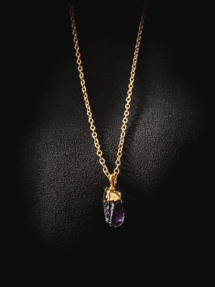Raw Amethyst and Gold Crystal Necklace