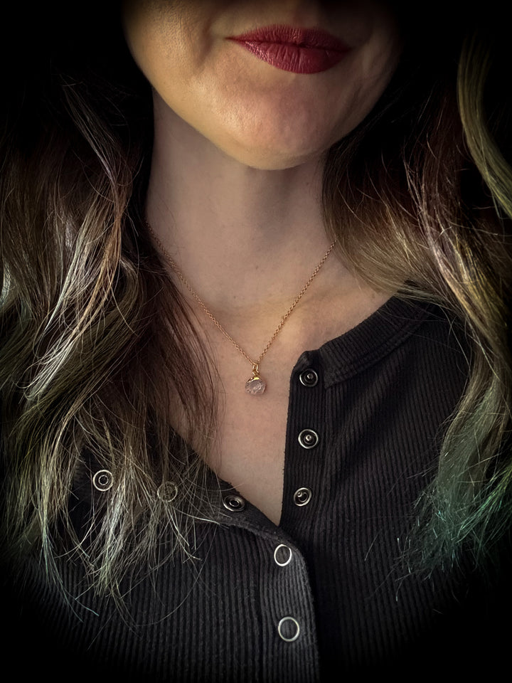 Raw Rose Quartz Crystal Gold Necklace