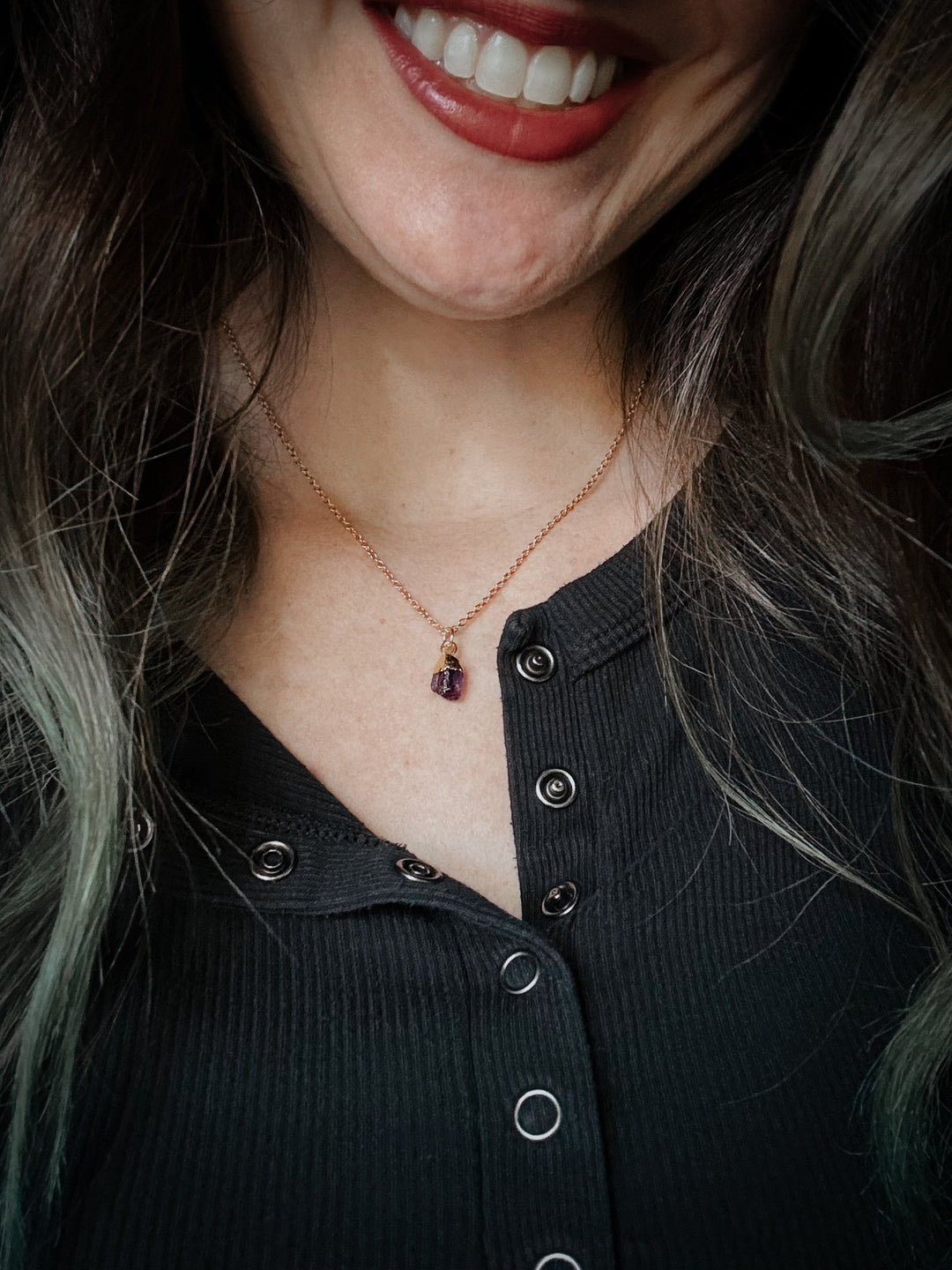 Raw Amethyst and Gold Crystal Necklace